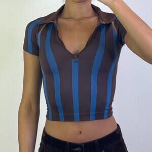 Brown and Blue Striped Top